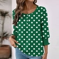 thumbnail image 4 of CHGBMOK Womens Polka Dots 3/4 Sleeve Blouses Button On Crew Neck T Shirts Casual Dressy Tops Going Out Outfit, 4 of 7