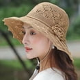 thumbnail image 6 of Noric Women's Wide Brim Sun Hat Floral Crochet Cutout UPF 50+ UV Protection Summer Beach Hat with Flower Bow, 6 of 9