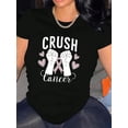 thumbnail image 1 of Awareness Pink Heart & Fist Graphic Tee - Women's Casual Crew Neck Short Sleeve T-Shirt, Comfortable Summer Top, English Pattern, Fashion Trend, 1 of 6