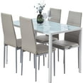 thumbnail image 6 of White Glass Dining Table, Modern Glass Kitchen Table with Tempered Glass Top and Metal Legs (Marbled White, Length: 47.24"), 6 of 7