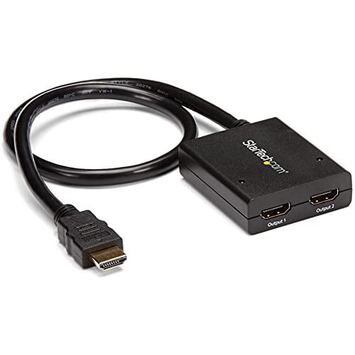StarTech.com 4K HDMI Splitter 1 In 2 Out - 4K 30Hz HDMI 1.4 2 Port Video Splitter Box -with high speed HDMI cable, USB power cable - Black (ST122HD4KU)