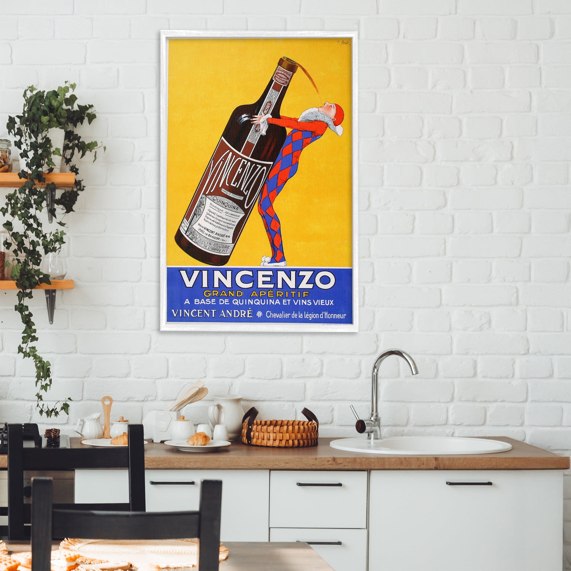 Stupell Industries Vincenzo Vintage Wine White Framed Giclee Art, design by Vintage Posters