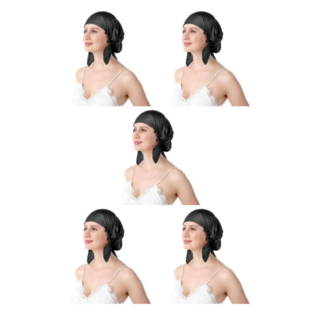 Guardoinrt Sleep Aid Silk Cap - Say Goodbye To Tossing And Turning for At Night Comfortable Silk Night Sleep Cap Cold Prevention Black One size fits all 5Set