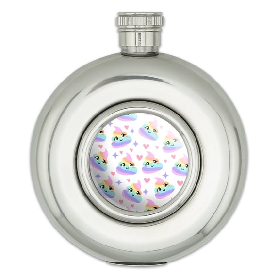Cute Rainbow Poop Pattern Round Stainless Steel 5oz Hip Drink Flask