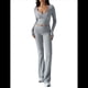 thumbnail image 2 of Conjunto Deportivo de 2 Piezas para Mujer, Camiseta de Larga, Pantalones Acampanados con Solapa, Chándal Informal, Gris, Talla M, 2 of 8