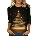 thumbnail image 4 of Uootdi Christmas Tree Christmas Shirts for Women 3/4 Sleeve Tunic Tops Glitter Xmas Classic Print Tshirt Crewneck Pullove Gift r Blouses Gifts, 4 of 5