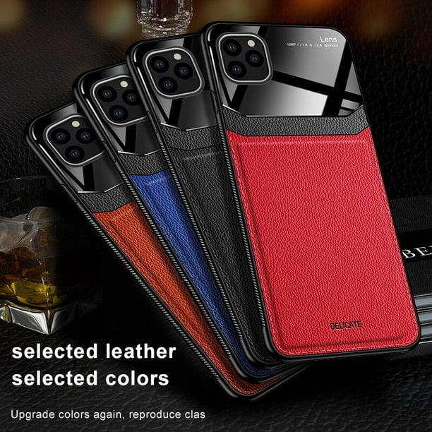 Shockproof Case For Iphone 11 Pro Max Pu Leather Mirror Tempered Glass Phone Back Cover Red Walmart Com Walmart Com