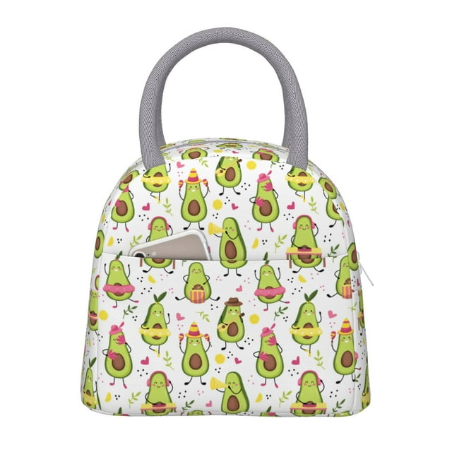 Easygdp Avocado Playing Music Bolsa de Almuerzo Insulada Grande, Forro de Aluminio, Diseño Espacioso, a Prueba de Fugas, Ideal para Trabajo, Picnics, Viajes y Actividades al Aire Libre