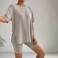 thumbnail image 2 of Pajamas for Women Set 2 Piece Ribbed Knit Matching Outfits T Shirt Biker Shorts Sleepwear Sweatsuits Womens Pajama, 2 of 7