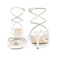 thumbnail image 5 of BLISSFUL STEP Rhines Bow Lace Up Rhiness Strap Kitten Heel Sandals for Women White 11, 5 of 6