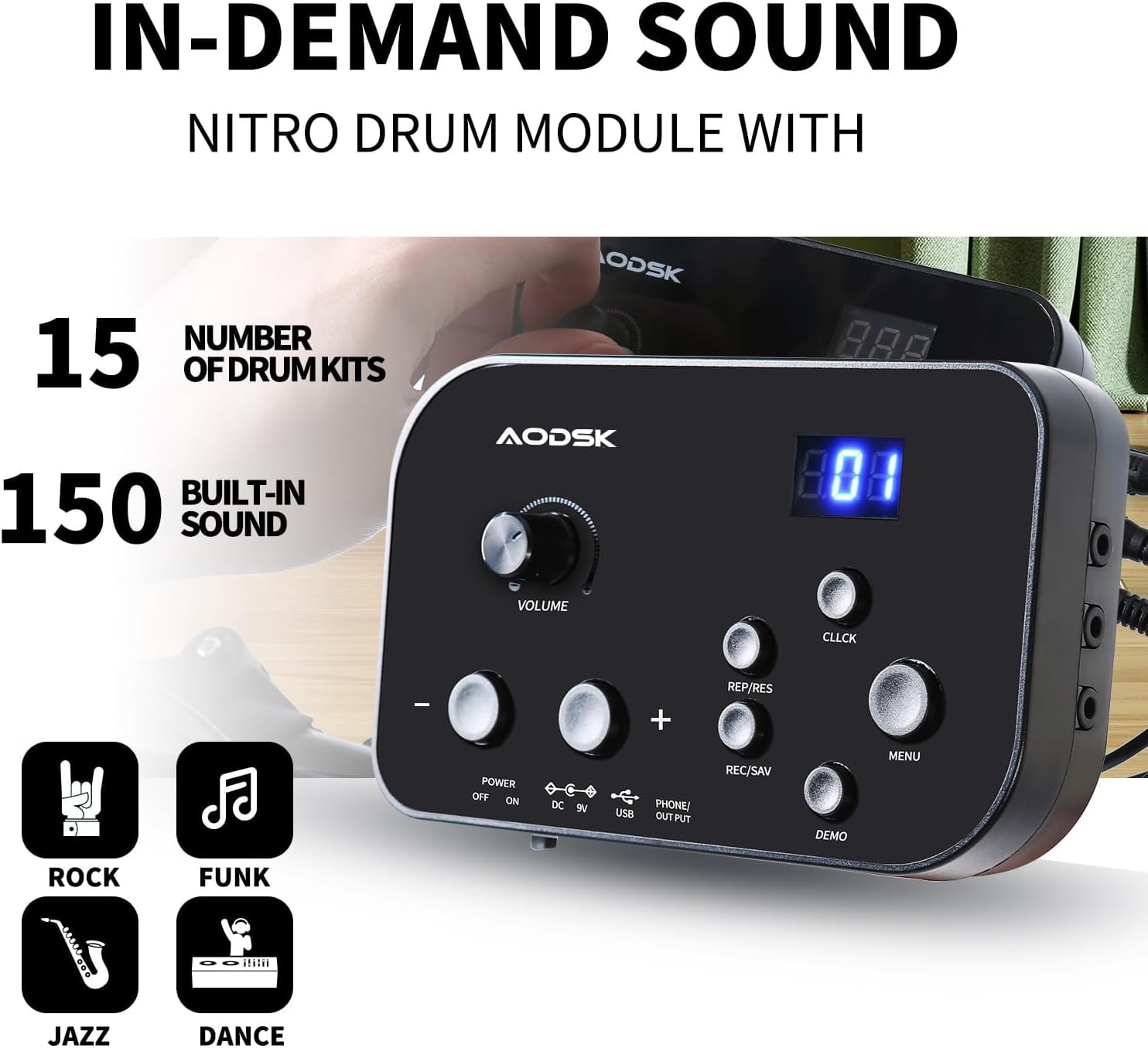 AODSK Electronic Drum Set for Beginners – 150 Sounds, 4 Quiet Pads, 3 Cymbals, 2 Pedals, Includes Throne, Sticks & Headphones – Portable Foldable Design