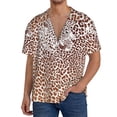thumbnail image 1 of Balery Leopard Brown Camisa Casual de Manga Corta con Botones para Hombre, Texturizada, Estilo Cubano, para Playa, Verano-Small, 1 of 5