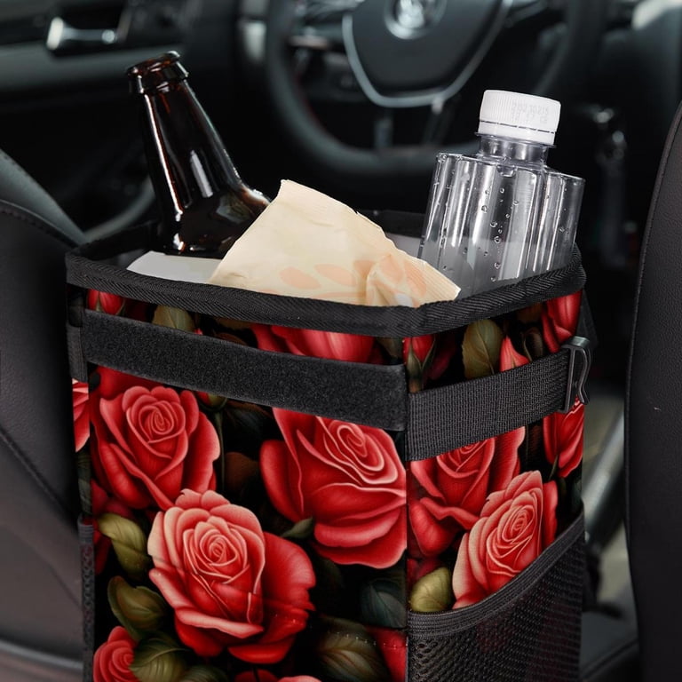 Union Jack Roses Hanging Car Trash Can With Lid Union Jack Design Leak Proof Car Trash ...