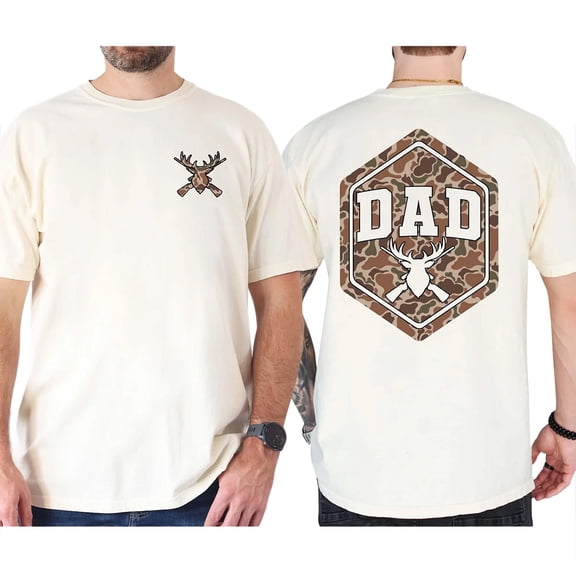 Camo Dad Double Sided T-Shirt – Hunter Dad Deer Hunting Graphic Tee, Camouflage Dad Shirt, Father’s Day Gift for Outdoorsman