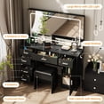 thumbnail image 2 of Ensemble de Coiffeuse Noire avec Chaise, Miroir et 7 Tiroirs, Table de Maquillage avec 3 Modes d'Éclairage et Réglage de Luminosité, Comprend un Support pour Séchoir à Cheveux pour Chambre, 2 of 7