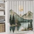 thumbnail image 5 of 4 Piece Bathroom Rug Set with Shower Curtain Bathroom Sets with Curtain Rug Toilet Cover And U Shaped Mat Lakehouse with Pine Trees And Mountains Durable And Nature Landscape, 5 of 8