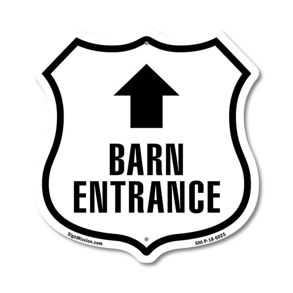 Barn Entrance Up 12 inch X 12 inch Shield-Shaped Rust-Free Aluminum Metal Sign Weather Resistant Made in the USA