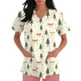 thumbnail image 5 of Garbnen Scrubs Tops Christmas Womens Scrubs Top Workwear Short Sleeve V Neck Santa Claus Print Nurse Uniform with Pockets, 5 of 6