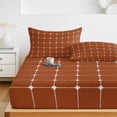 thumbnail image 6 of King Size Fitted Sheet Set - Red Brown Gingham 3 Piece Bedding Sets 16" Deep Pocket Fitted Sheet with 2 Pillowcases, Modern Minimalist Geometric Plaid Brushed Microfiber Hotel Luxury Bed Sheets, 6 of 9