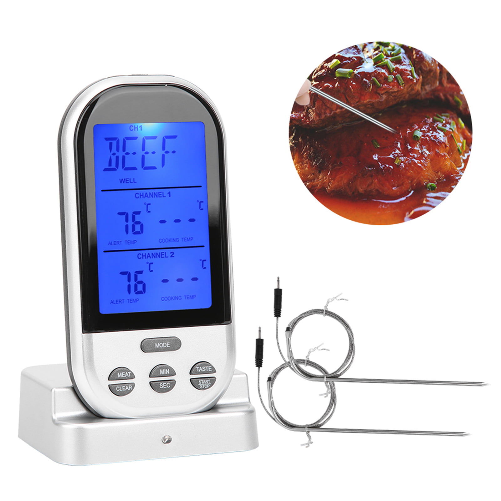 Bfour BFOUR Meat Thermometer Wireless Bluetooth, LCD Digital Meat  Thermometer with Dual Probe, Wireless Remote BBQ Thermometer for Smo