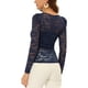thumbnail image 3 of INSPIRAR CHIC Blusas de Manga Larga Abullonada Semi Transparente de Encaje Floral 2XL Azul Oscuro, 3 of 6