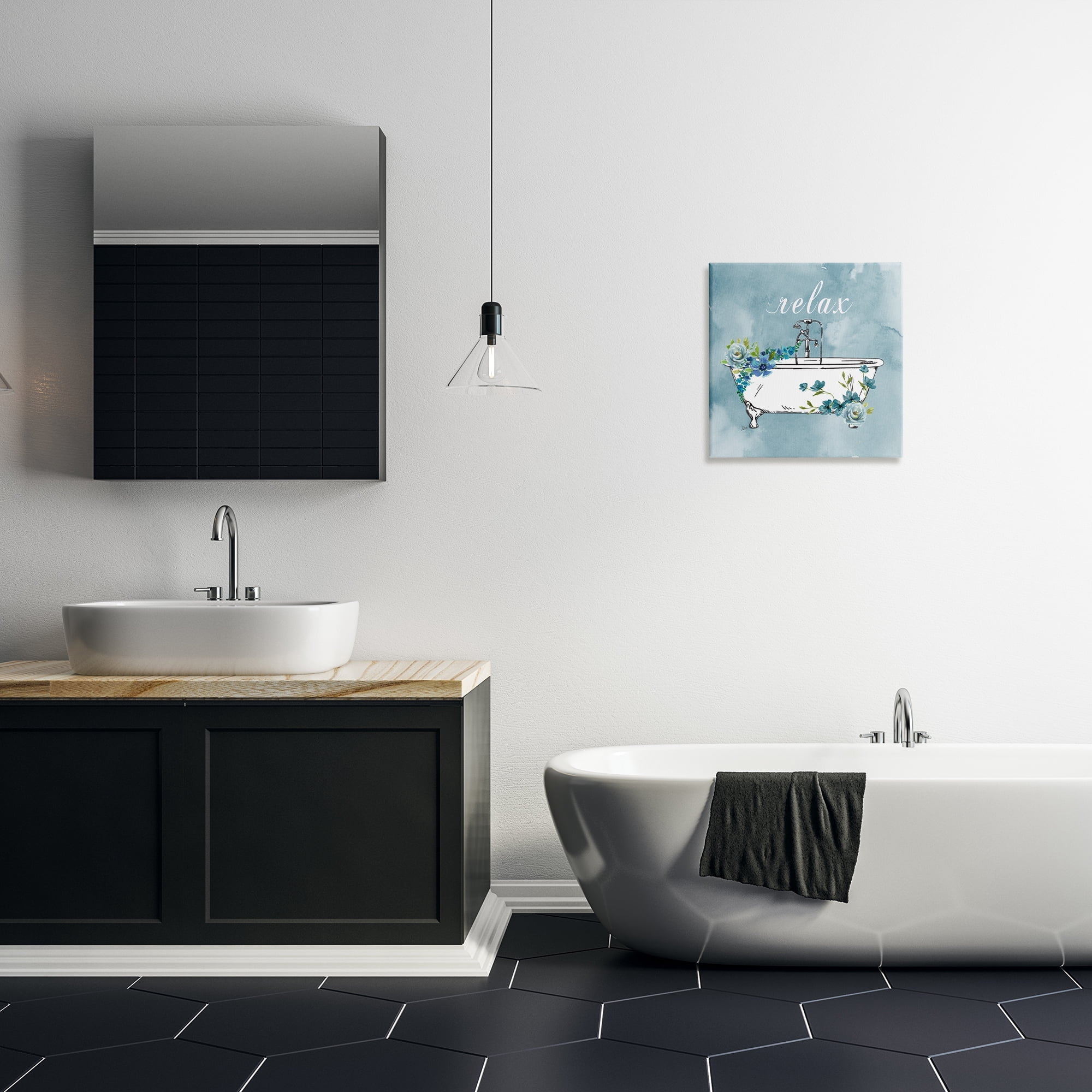 Stupell Industries Floral Bathroom Rules Relax Canvas Wall Art, design by Nan