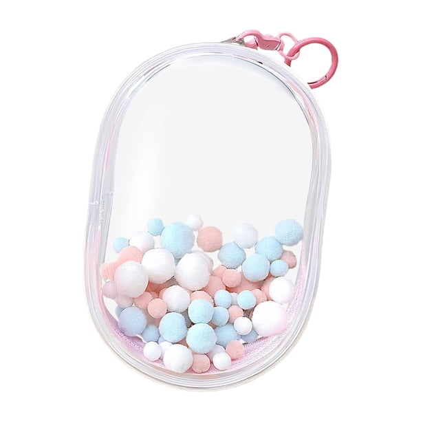 Estuche para guardar minifiguras, bolsa transparente de PVC para exhibir muñecas, cierre de cremallera, ideal para coleccionistas. Rosa M con bolitas