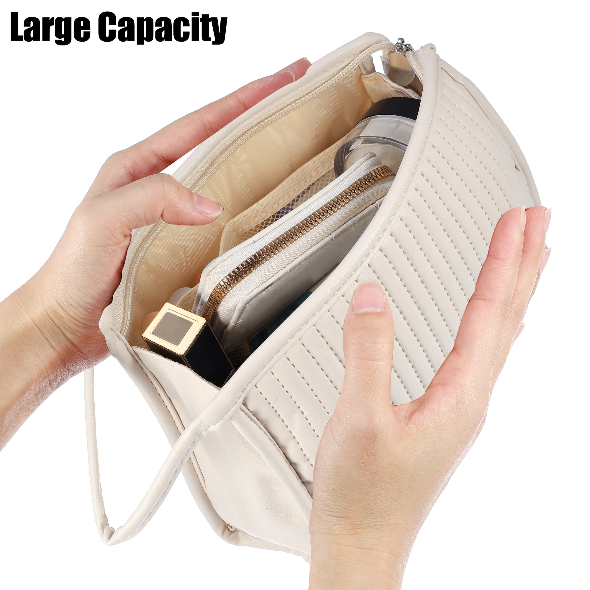 Unique Bargains Floral Makeup Bag Zipper Flower Cosmetic Pouch Beige