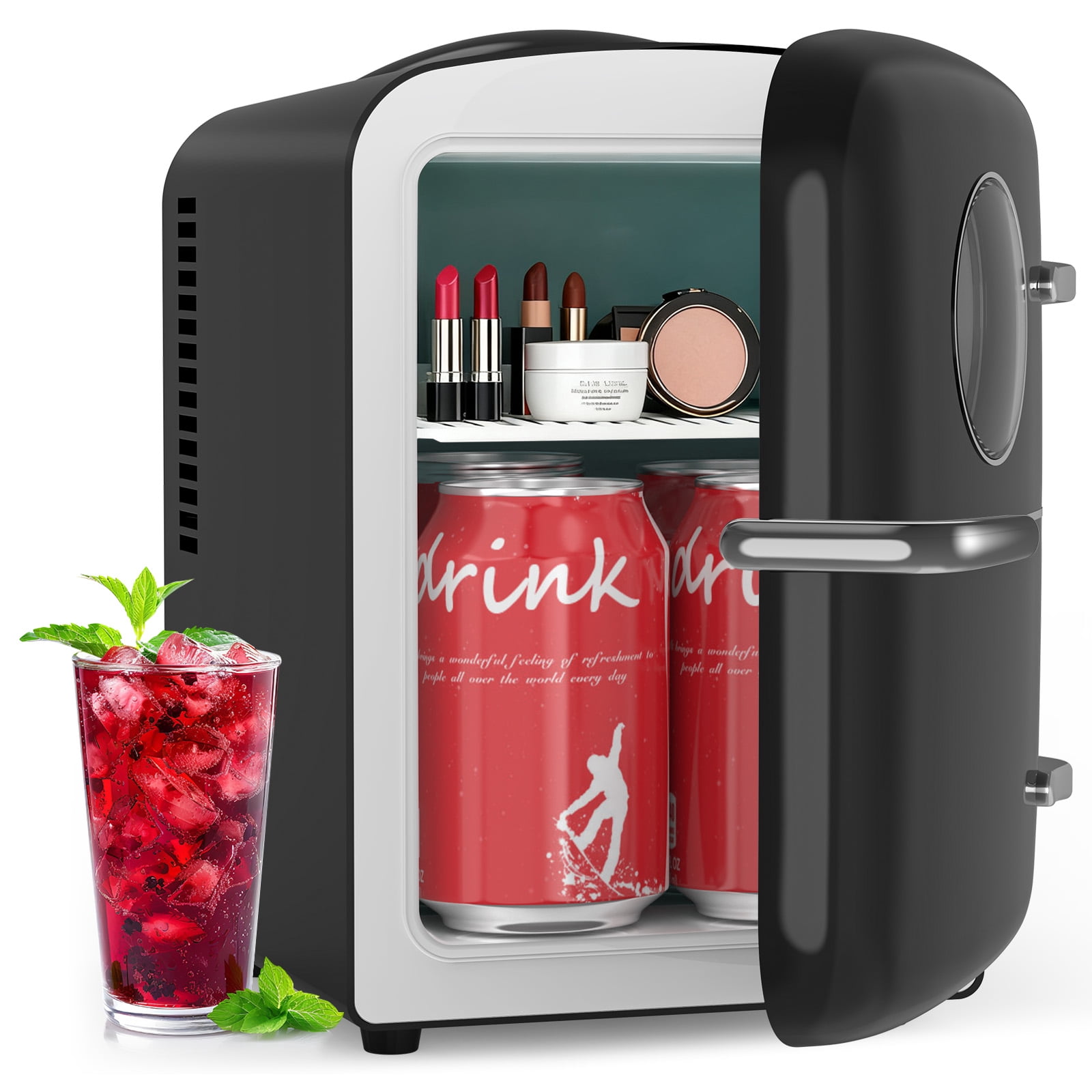 KNDKO Mini Fridge, 4L/6 Cans Cooler and Warmer Compact Refrigerator Skincare, Makeup & Drink, Portable Desk Fridge for Car, Office, Dorm, Black