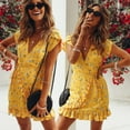 thumbnail image 3 of goowrom Femmes Manches Courtes Casual Floral V Cou Volants Robes, 3 of 7