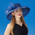 thumbnail image 2 of Sun Hat with Wide Brim Organza Flower Feather Decoration UV Protection Translucent Material Women Hat Headdress, 2 of 8