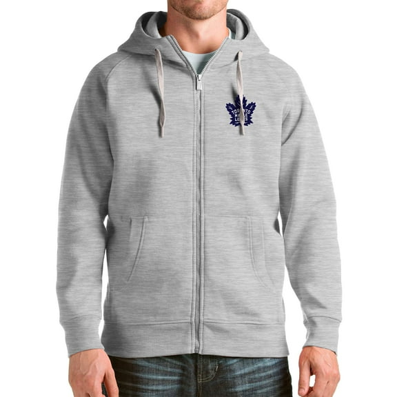 Men's Antigua Heathered Gray Toronto Maple Leafs Logo Victory Full-Zip Hoodie