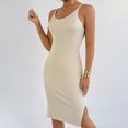 thumbnail image 7 of Xaqiouau Womens Solid Sleeveless Ribbed Knit Bodycon Midi Dress Scoop Neck Side Slit Fitted Stretchy Casual Work Party Club Evening Wear, 7 of 7