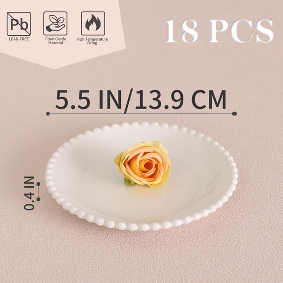 5.5 Inch Small Ceramic Dessert Plates Set of 18, Small Appetizer Plates, Porcelain Round Shaped Mini White Plate, for Cake Waffles Snacks Side Dish, Oven Microwave Dishwasher Safe