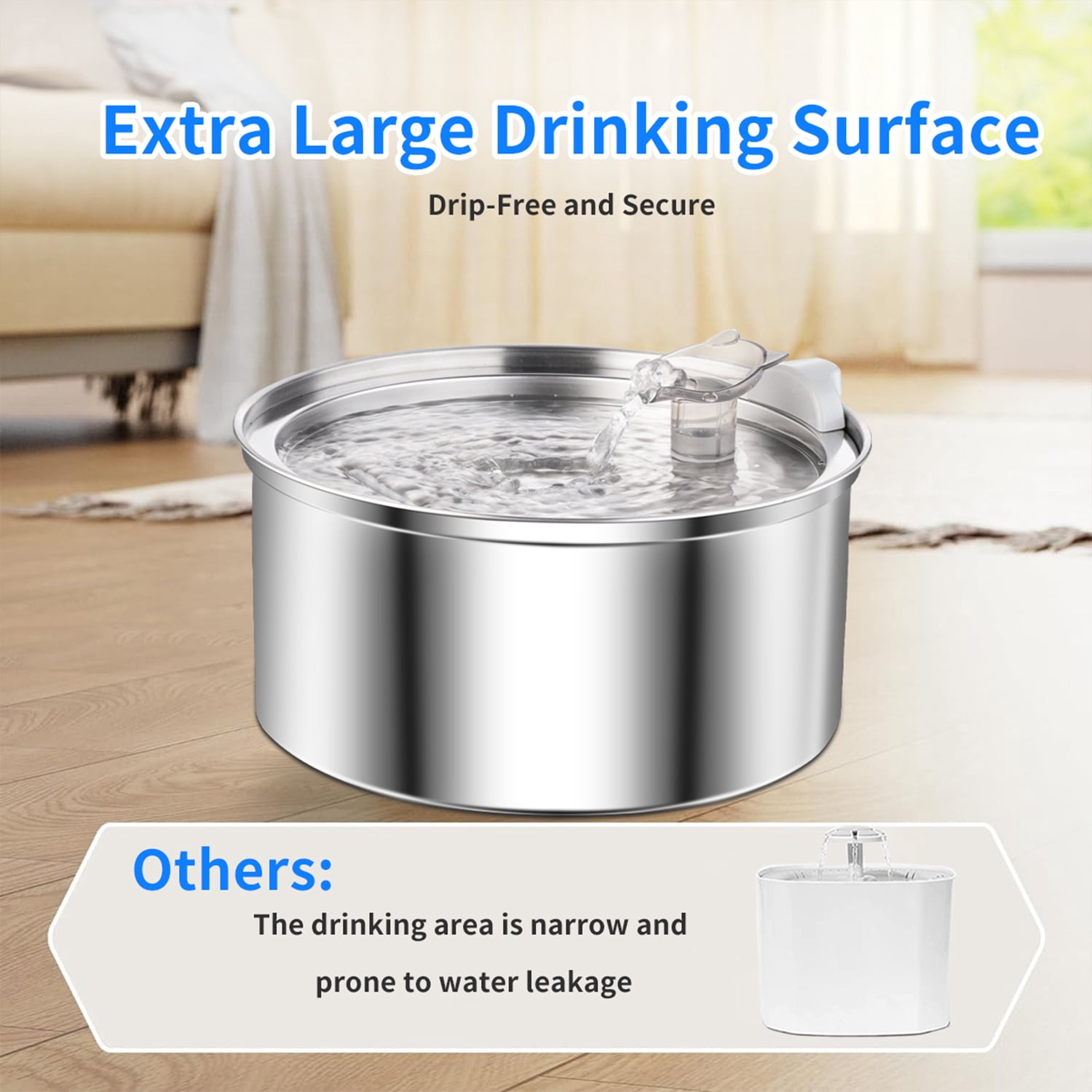 Petavista Cat Water fountain 140oz/4L Stainless Steel Cat Fountain Water dispenser for cats and dogs