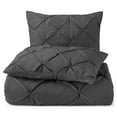 thumbnail image 3 of Nestl 3 Piece Pinch Pleated Pintuck Duvet Cover Set with Shams, Soft Microfiber,Button Closure Bedding Set, California King - Charcoal Gray, 3 of 9