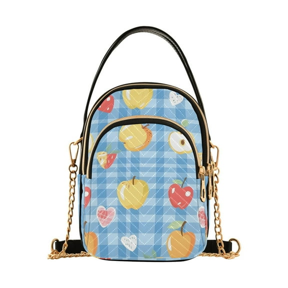 joogoo Women Fruit on Checkered Grid Chain Crossbody Bags Shoulder Handbag Phone Purse