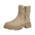 thumbnail image 2 of Women's Fur-Lined Winter Ankle Boots, Suede Side Zip Combat Boot, Lug Sole Chunky Heel Fleece Warm Booties (Beige,36), 2 of 5