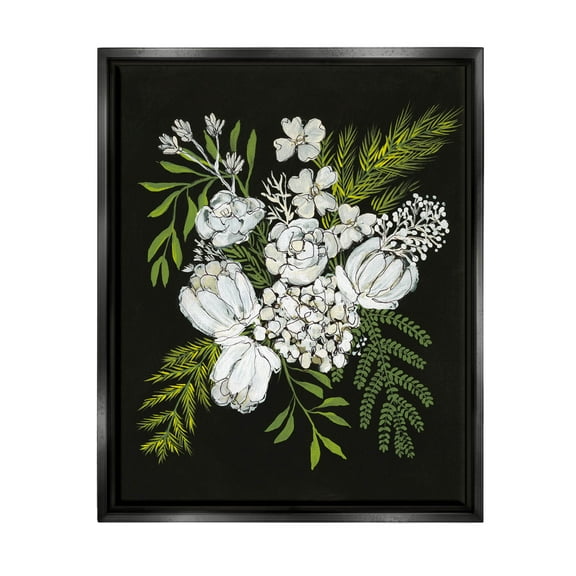 Stupell Industries Blooming White Flower Arrangement Design Graphic Art Jet Black Floating Framed Canvas Print Wall Art, Design by Regina Moore