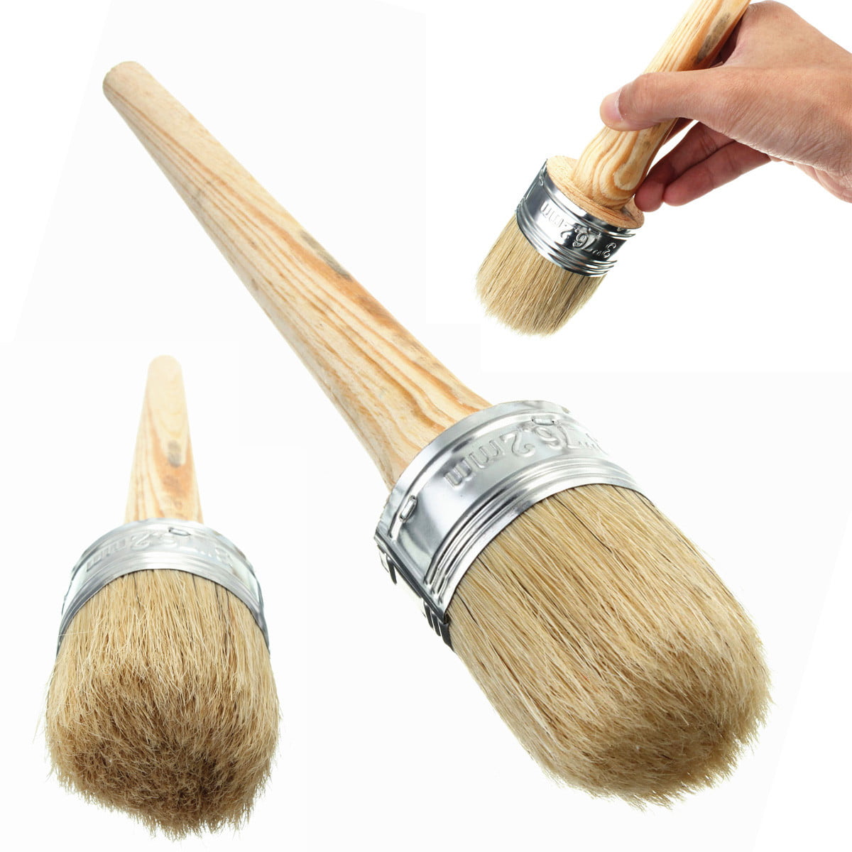 50mm Round Bristle Wooden Handle Chalk Oil Paint Painting Wax Brush Removal Tool 