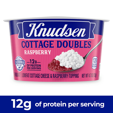 Knudsen Cottage Doubles Lowfat Cottage Cheese & Raspberry Topping with 2% Milkfat, 4.7 oz Cup