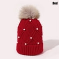 thumbnail image 1 of Women Female Earmuffs Winter Warm Knit Thick Beanies Caps Windproof Pompoms Hat Wool Knitted Hat RED, 1 of 8