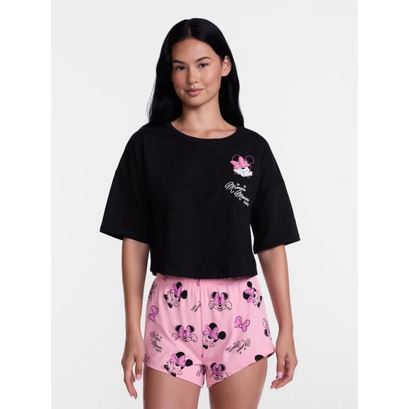 Disney Women's Minnie Mouse Cotton Cropped Tee and Shorts Set, 2-Piece, Sizes XS-XL