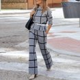 thumbnail image 3 of Quixlent 2 Pcs/Set Lady Top Pants Suit Half-high Collar Plaid Printing Long Sleeves Loose Blouse Elastic High Waist Wide Leg Trousers with Pockets OL Commuting Style Outfit, 3 of 7