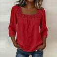 thumbnail image 2 of Aboser Women's 3/4 Sleeve Shirts Boho Crochet Square Neck Blouses Lightweight Cozy Gauze Shirt Going Out Tops Fall Casual Blouse Top, 2 of 6
