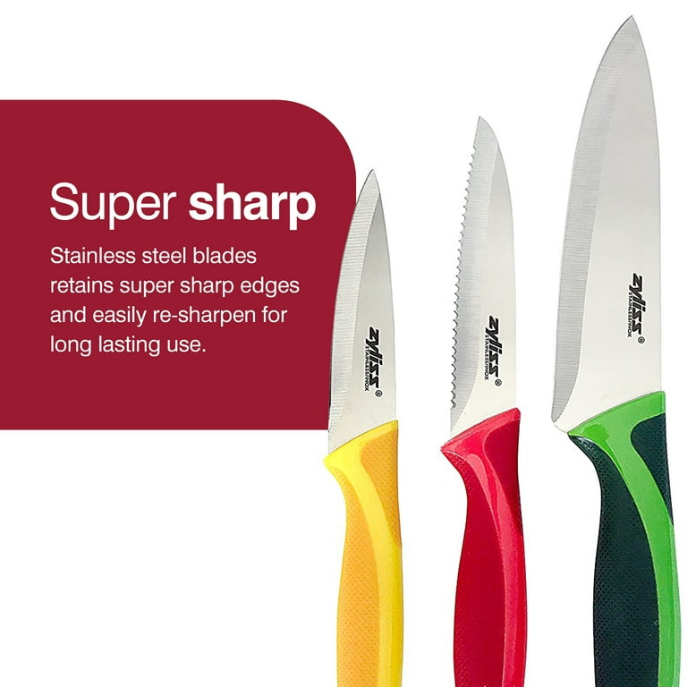 Zyliss 3pc Stainless Steel Knife Set Yellow/Red/Green