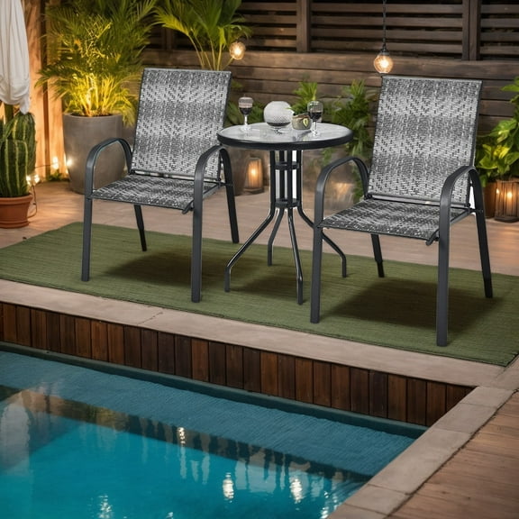 YYAo Patio Dining Chairs, Outdoor Furniture Set Bistro Chairs, Set of 6 Outdoor PE Wicker Stackable Chairs with Sturdy Steel Frame-Gray