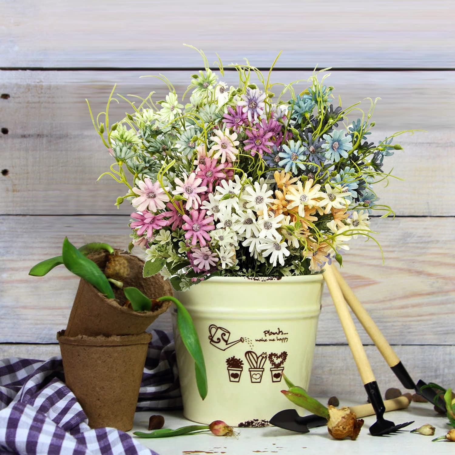 Dalrosia 6PCS Wildflowers Artificial Flowers Outdoor Fake Daisy UV Resistant Silk Wild Flower Bouquets Bulk Faux Plants Plastic Greenery for Decoration vase Floral Arrangements Home Décor