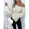 thumbnail image 6 of Women'S Y2K One Off the Shoulder Fitted Knit Top Asymmetrical Bell Long Sleeve Top Apricot M, 6 of 9