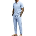 thumbnail image 2 of hotojiny Mens 2 Piece Outfits Casual Summer Vacation Beach Wear Classic Fit Button down Shirt with Straight Leg Pants Set(Light Blue,3X-Large), 2 of 7